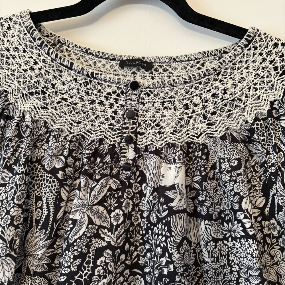 Talbots‎ 100% Cotton Big Cat Print Embroidered Blouse Size L? Novelty Lion Tiger - Picture 4 of 10